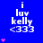 Blue background with white text "i luv kelly <333" repeated in a , pink heart symbols animate vertically on the left and right sides