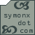 Pixelated icon with stylized 'CG' symbols, 'symonx' text, and 'dot com' text on a light gray background with dark gray elements.