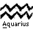A pixelated contact sheet showing two frames of an animated Aquarius zodiac icon with wave symbols and text elements on a gray background.