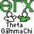 Green 'GTX' text above two pixelated figures with white heads and black outlines on gray background, below 'Theta Gamma Chi' text.