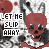 A static pixel art image of a red skull with black eyes and mouth, wearing a white ruffled collar against a gray background with repeated 'LET ME SLIP AWAY' text.