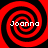 Four identical red and black spiral patterns arranged in a , each containing the text 'Joanna' in white pixelated font