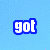 Pixelated text fragments in white with blue outlines on a light blue background, forming partial phrases like 'got', 'got a', 'a case', and 'the' with one word in cyan.