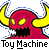 Pixelated red creature with yellow horns and eyes, black mouth, white accents, and 'Toy Machine' text below on gray background.