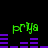 Green 'prya' text and purple bar graphs on black background, with two identical horizontal of bars changing across frames
