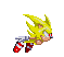 Pixel art character in multiple color variations with dynamic poses, showing motion and static states against gray background.