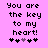 Pixelated text on pink background with heart symbols, two versions of the phrase "You are the key to my heart!" displayed side-by-side.