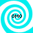 Four identical cyan and white spiral patterns arranged in a , each containing the text "OMO" at the center