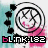 A 48x48 pixel animated contact sheet of a Blink-182 buddy icon showing nine sequential frames with varying pink and cyan background splashes, black circular border dots, and the band's logo in the center.