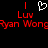 Pixelated red text and white heart symbol on black background, with visible text 'Luv' and 'Ryan Wong' in two mirrored sections.