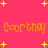 Bright pink background with yellow starbursts scattered across; two lines of orange pixelated text reading "Courtney Courtney" in a playful, rounded font.