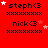 Red background with repeated text 'steph<3' and 'nick<3' in black, surrounded by white and pink stars, with a gray rectangle in the bottom-right corner.