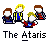 Pixel art of five figures with blank faces, wearing varied clothing, positioned above text reading 'The Ataris' on a gray background.