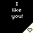 Pixelated text "I like you!" appears above a triangular icon with a heart symbol, displayed in three variations showing different heart fill states.