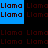 Pixelated text 'Llama' repeated across a black background with blue rectangular sections containing the same text.