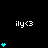 Pixel art displays 'ily<3' text above vertical stacks of cyan hearts on black background, with heart counts varying across positions.