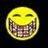 Yellow smiley face with pixelated teeth grins against black background, purple text announce braces and date