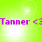 Bright green background with white light flares; purple text "Tanner <3 Tanner" repeated in two