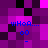 Pixelated icon with repeating blue text 'wHoA....' above two circles and a dash on purple and black background.