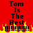 Red background with black text reading "Tom Is The Best" above yellow and red pixelated flames, repeated side-by-side.