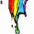 Rainbow-colored flag with red, orange, yellow, green, blue, and purple stripes hangs from a black pole against white background; small dark shapes below the flag.