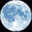 Pixelated circular icon depicting a light blue moon with darker blue patches against black background, no visible text or motion.