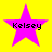 Four identical pink star-shaped icons with black text "Kelsey" centered on a bright yellow background, arranged in a