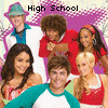 Group of six people in casual and stage attire against a purple and white pixelated background with text labels changing across frames.