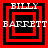 Four red and black square frames with 'BILLY BARRETT' text, each frame showing a different nested square configuration.