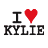 Animated sequence showing variations of 'I ❤️ KYLIE' text and a person's face with different color filters, heart symbols, and grayscale effects.