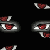 Animated sequence of red and white stylized eyes with shifting positions against a black background.