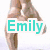 A four- displays text and imagery: a hand with 'Emily' in teal, 'Luvs 2' in pink, 'DANCE' in purple, and a gray