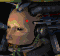 Animated sequence of a humanoid figure with mechanical headgear showing subtle facial expression changes against dark background.