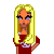 A pixel art buddy icon featuring a blonde cartoon woman on the left and green text "Original Icons .com" on a dark green background to the right, displayed as a contact sheet with two frames.
