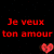Pixelated image with French and English text, heart symbols, and a partial face with blonde hair and red lips.