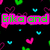 Pixelated text and heart symbols on a black background with pink, green, and cyan elements.
