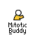 Pixelated yellow figure with white head in various poses above "Miotic Buddy" text on gray background.