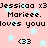 Pink background with light blue stars and repeated text elements including 'Jessicaa x3', 'Marieee.', 'loves youu', and '<33' in black pixelated font.