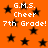 Orange background with black stars and repeated white text reading "G.M.S. Cheer 7th Grade!" in pixelated font.