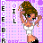Pixel art of a female character with brown hair styled in an updo, wearing white top and black skirt, standing against pink background with text "DECEMBER GIRL".