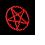 Red circular outline with a five-pointed star inside, transitioning through various distorted and fragmented states against black backgrounds.
