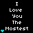 Pixel art text displays "I Love You The Mostest" with cyan hearts, varying heart counts per frame on a black background.