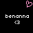 Pixelated pink heart symbol above two identical white text strings reading 'benanna' with '<3' symbols beneath each, all on black background.