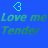 Blue background with cyan text and symbols; two identical 'Love me Tender' phrases in pixelated font, each paired with a small heart symbol above.