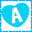 Two side-by-side animated frames showing a blue heart with white letter A and teal pixelated text ALANA on white backgrounds within a blue dotted border.