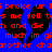 Blue background with red pixelated text and black speech bubbles containing distorted words.