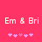 Pink background with white text "Em & Bri" and two of pink pixelated hearts, the second 's hearts shift right by one position