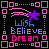 Pixel art icon with pink border, blue and purple text reading 'Wish Believe Dream', a purple star, and pink motion lines on black background.