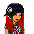Pixel art buddy icon featuring a female character with red hair and punk-style clothing, alongside text reading "I love Good Charlotte" in red pixelated font.