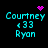 Pixelated cyan text displays 'Courtney' above '←33' and 'Ryon', with a pink heart icon in the top-right corner of one frame.